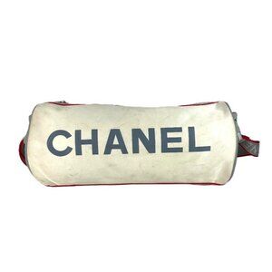 CHANEL Sports CC CC Mark Logo Cylindrical Gym Bag Shoulder Bag Nylon White/Red